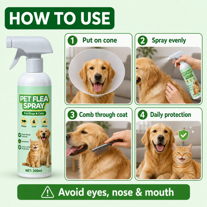 Easy spray application pet flea coat spray