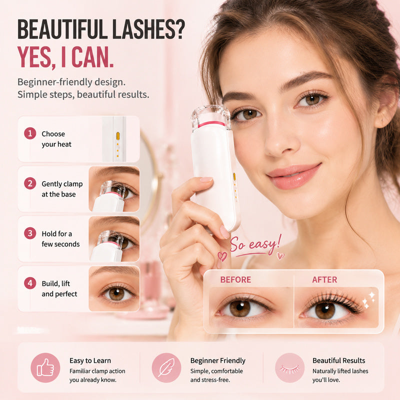 Beginner-friendly heated eyelash curler with familiar clamp design