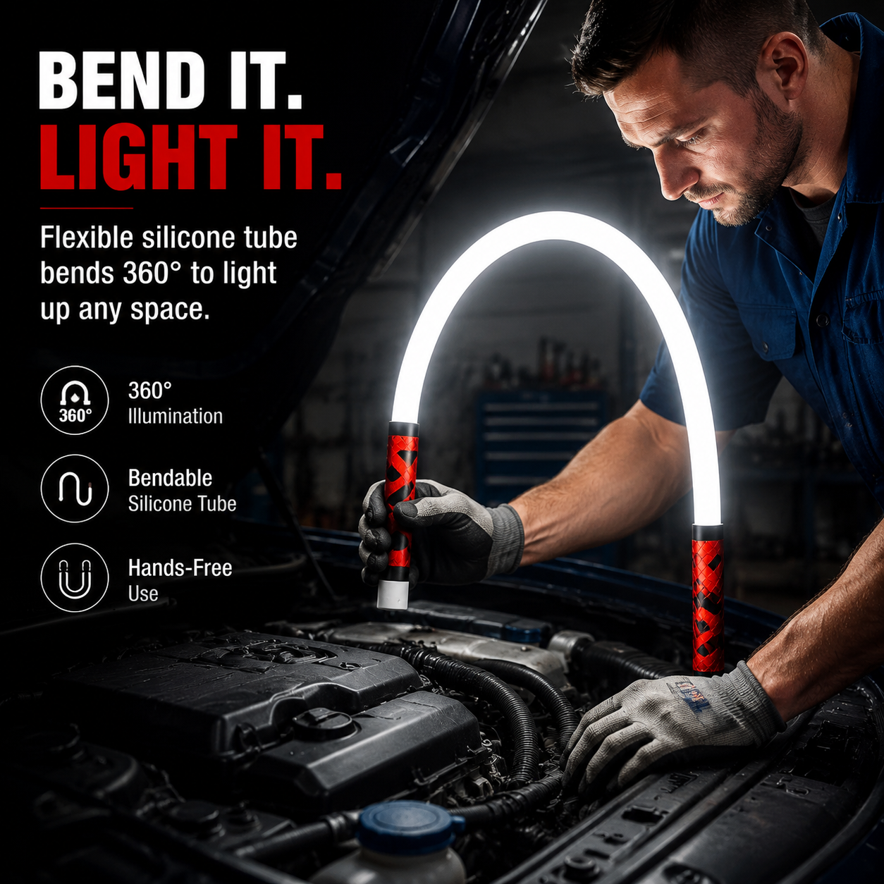 Flexible silicone tube LED work light
