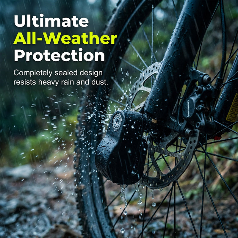 Rain-resistant disc brake alarm lock for outdoor parking