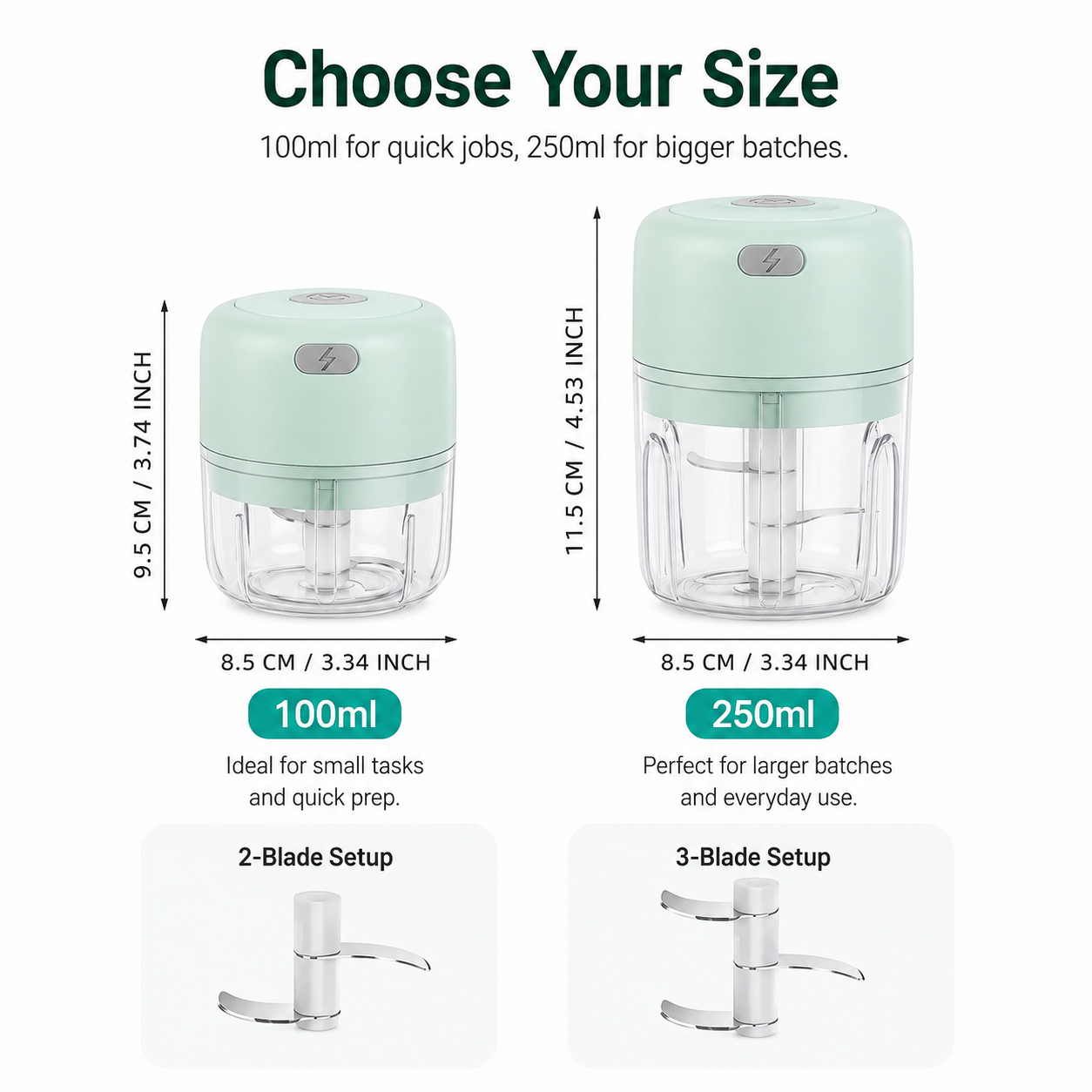 100ml and 250ml electric herb grinder size comparison