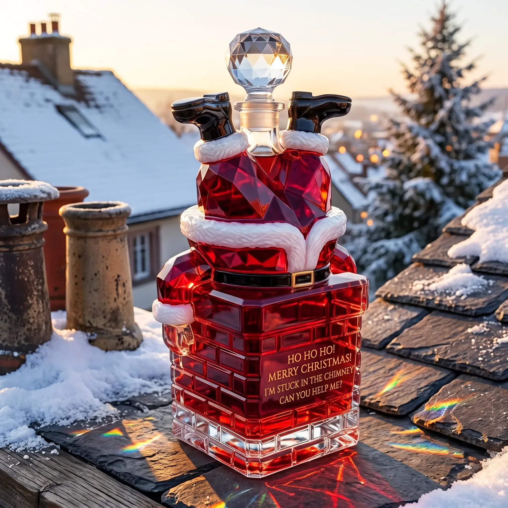 Santa Stuck in the Chimney festive Christmas bottle