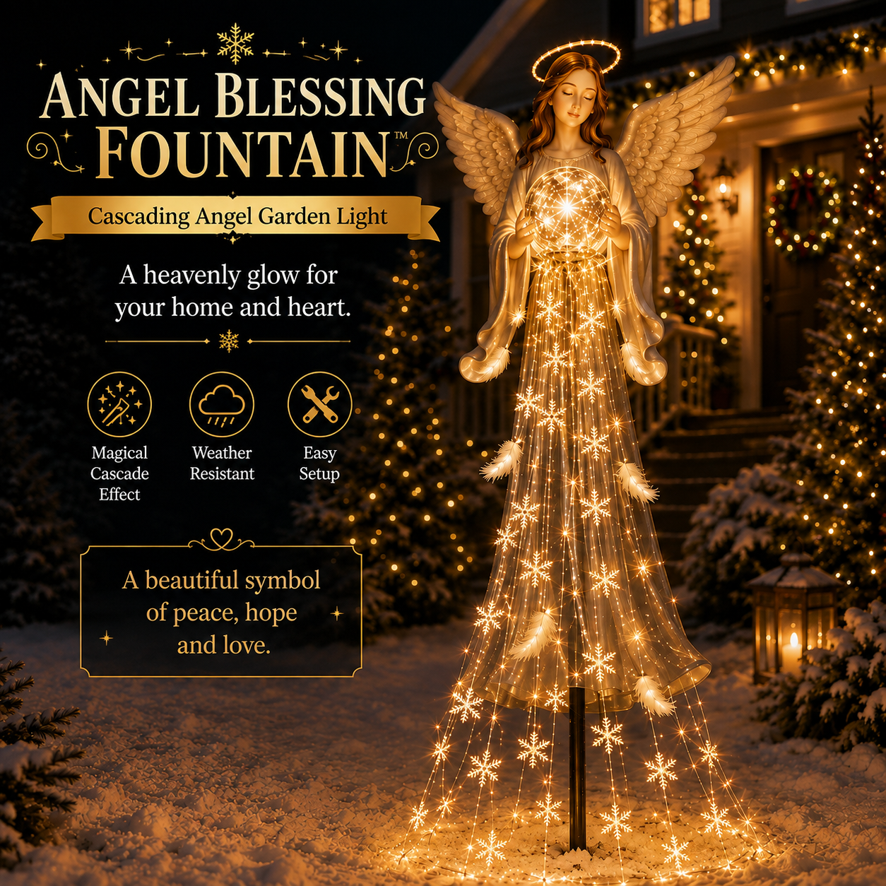 Angel Blessing Fountain cascading angel Christmas garden light