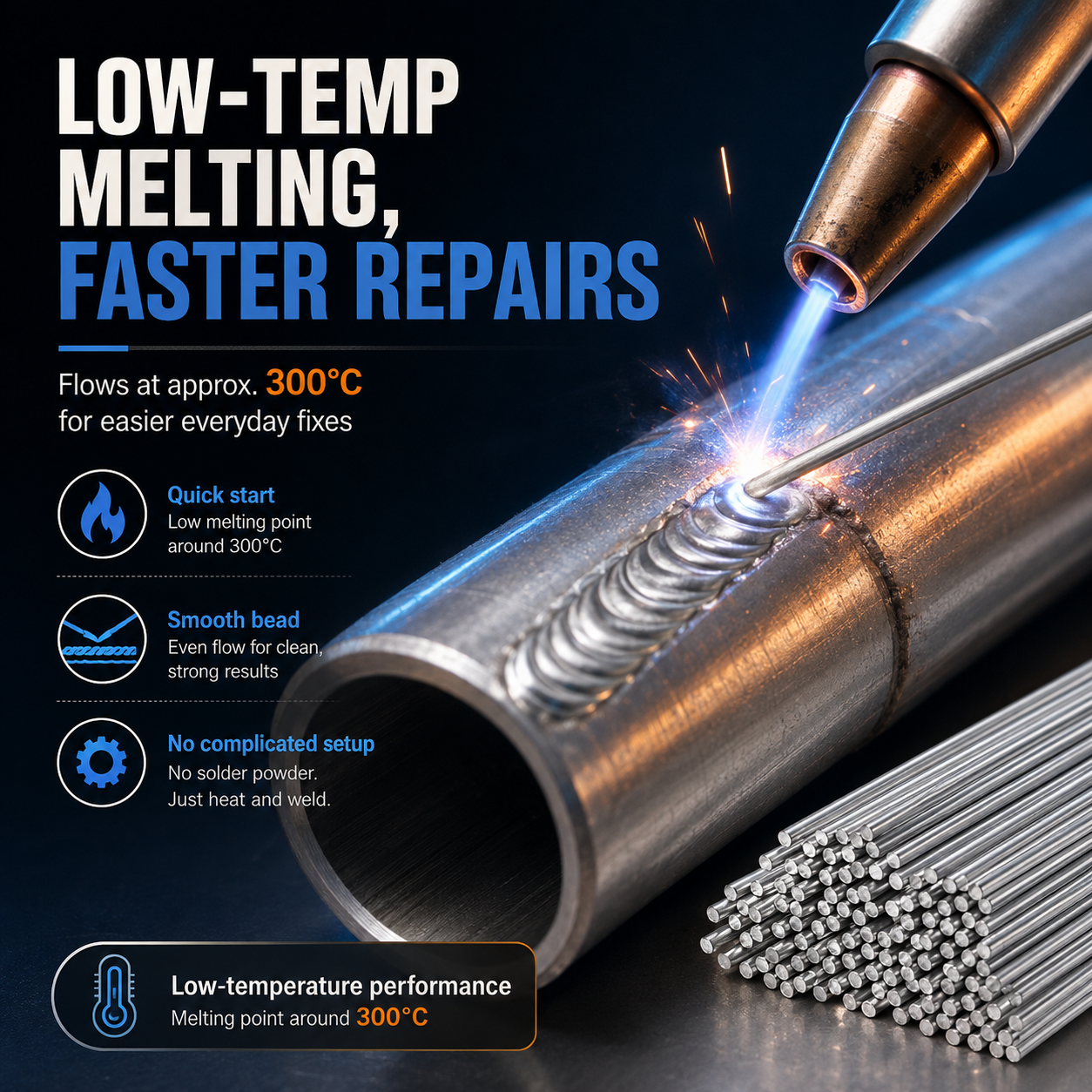 Low temperature aluminum welding rods
