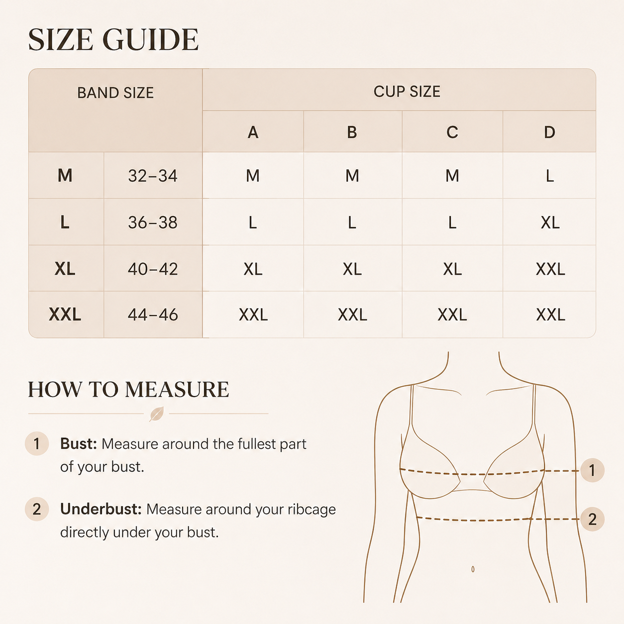 Seamless wireless bra size guide chart