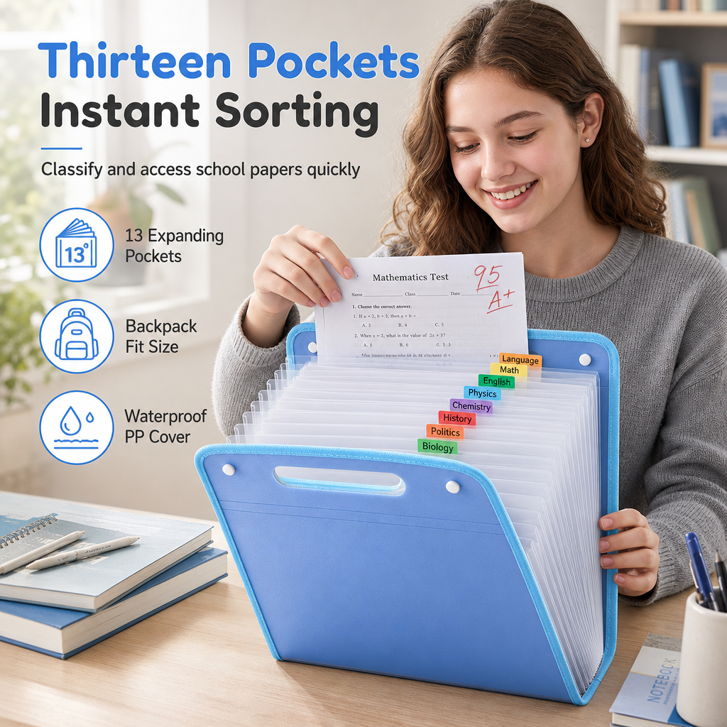Slim vertical A4 accordion expanding file folder