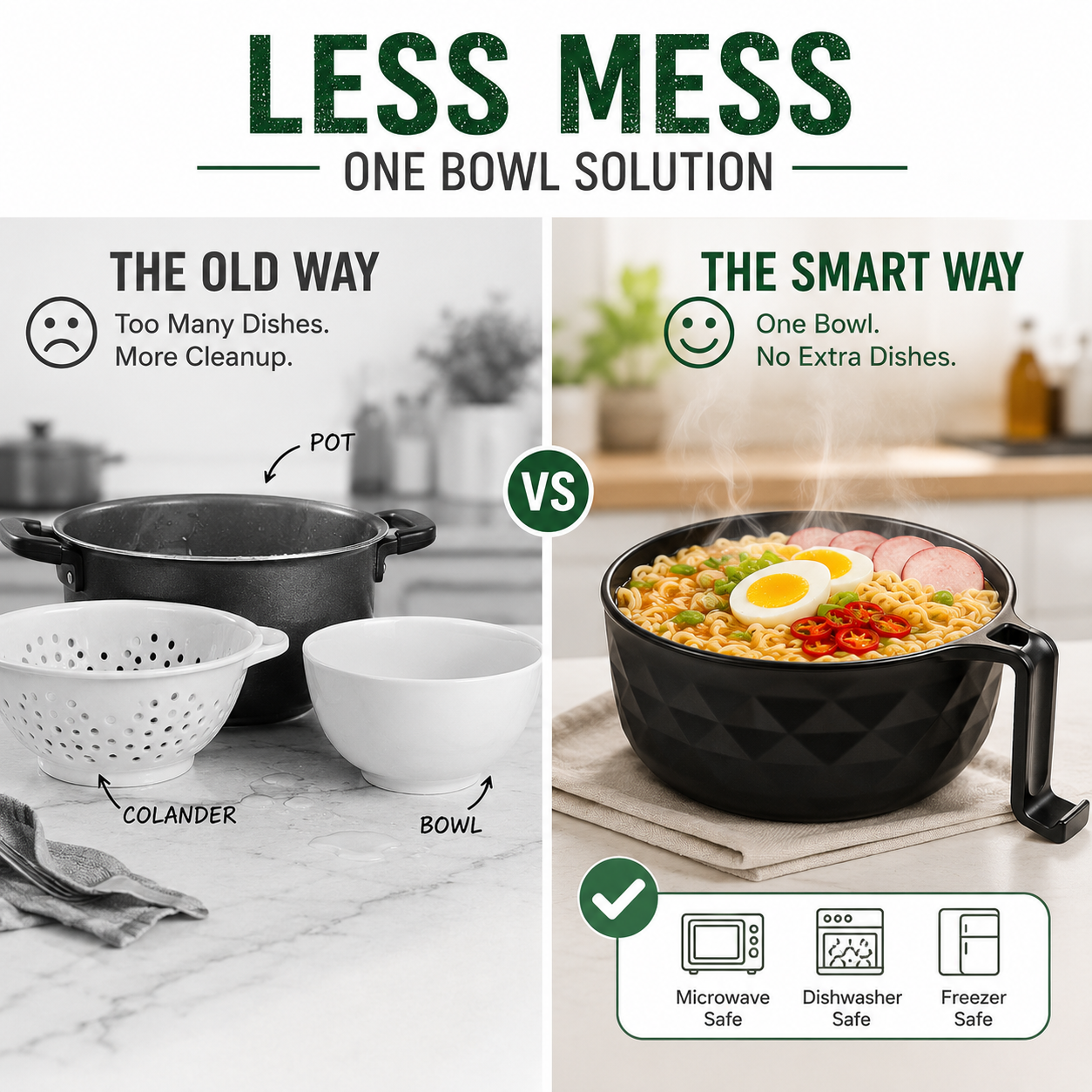 All-in-one microwave noodle bowl set