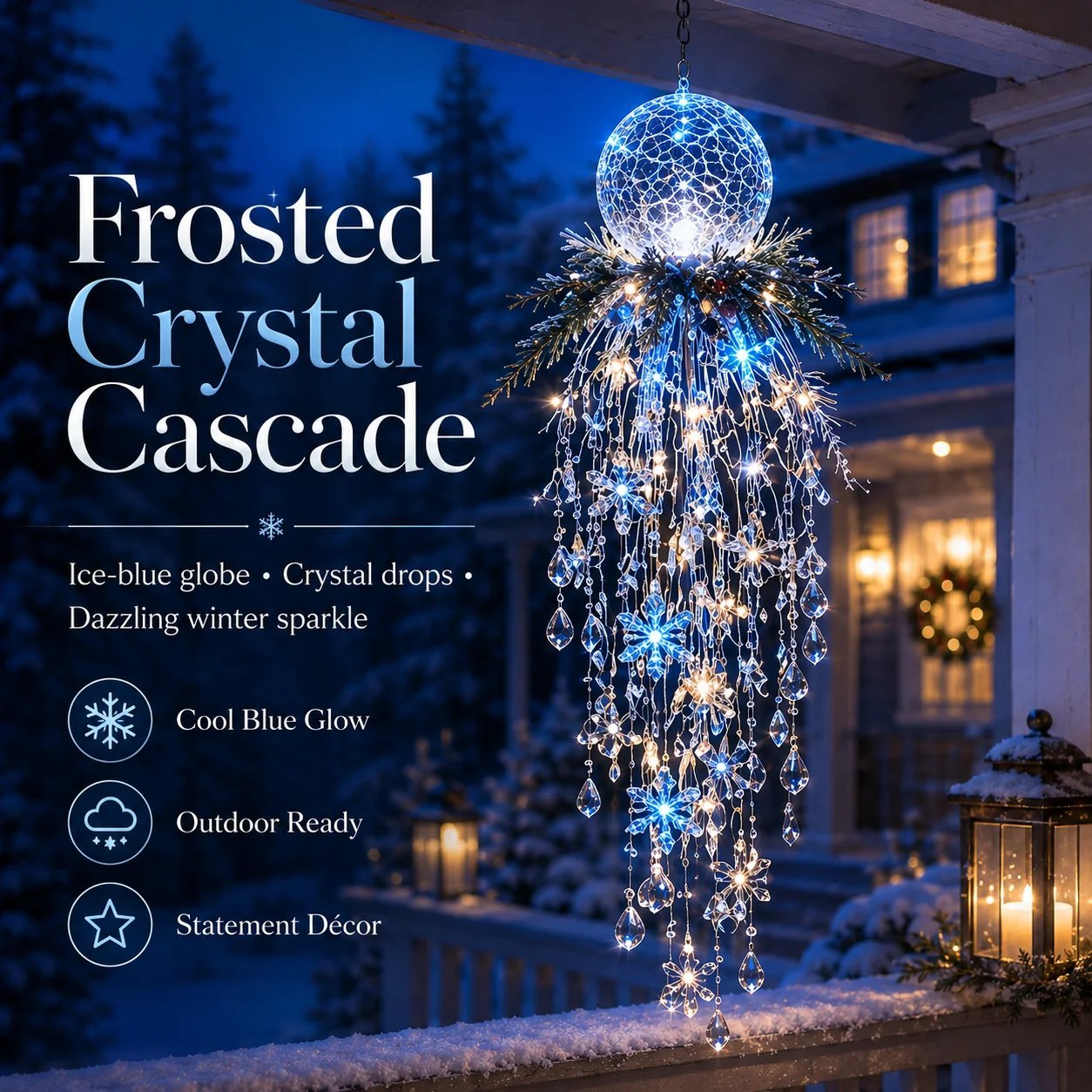 ✨ Crystal Cascade™ Christmas Hanging Porch Light – Overhead LED Crystal Waterfall 💎