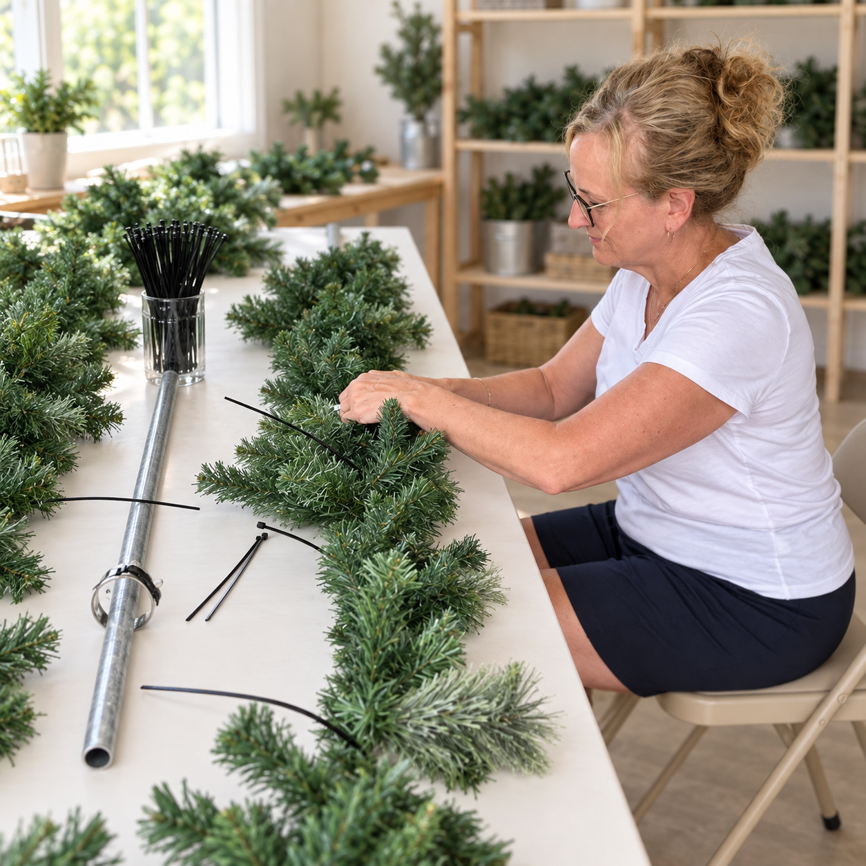 Christmas cross greenery being assembled step by step