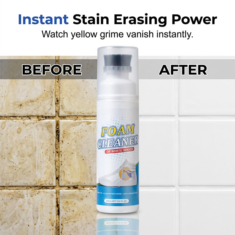 Shoe cleaning foam with integrated brush
