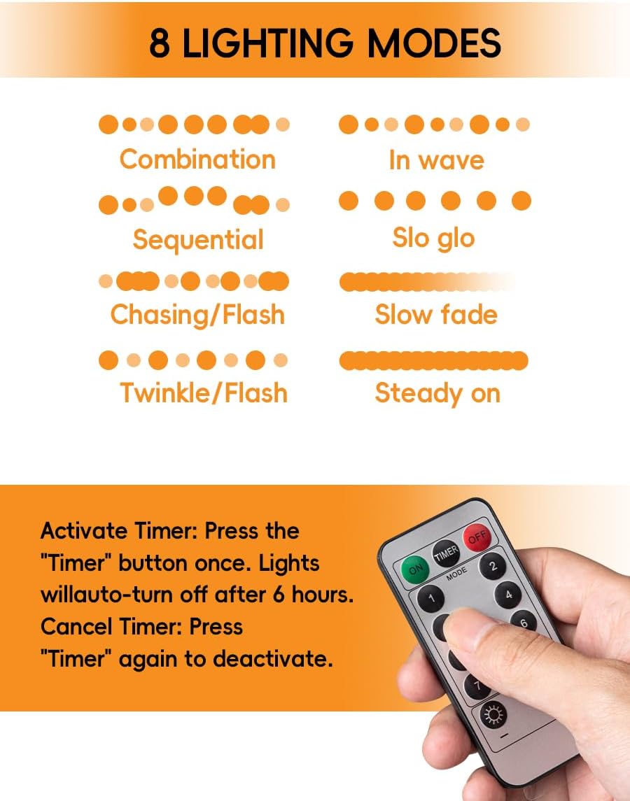Eight lighting modes and six-hour timer remote