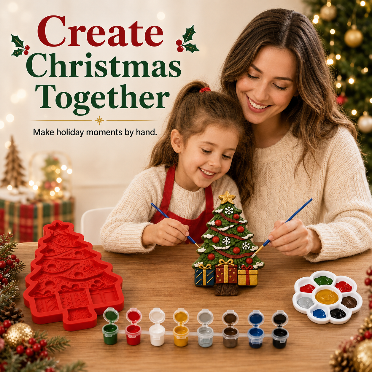 Finished painted 3D Christmas tree casting ornament display