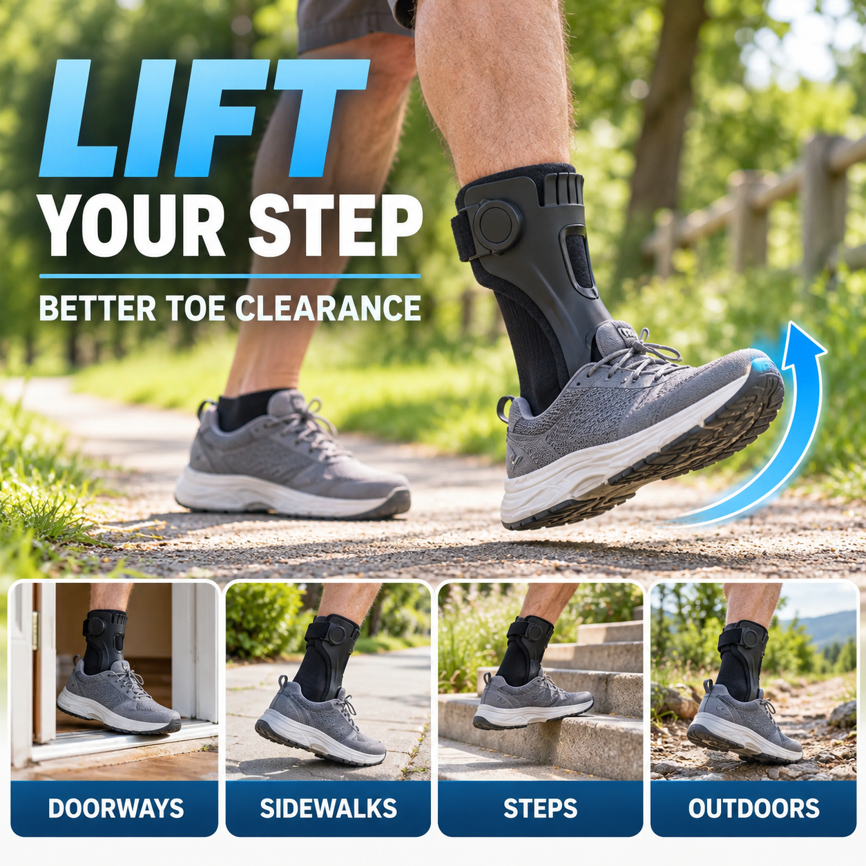 Toe clearance support with AFO foot drop brace