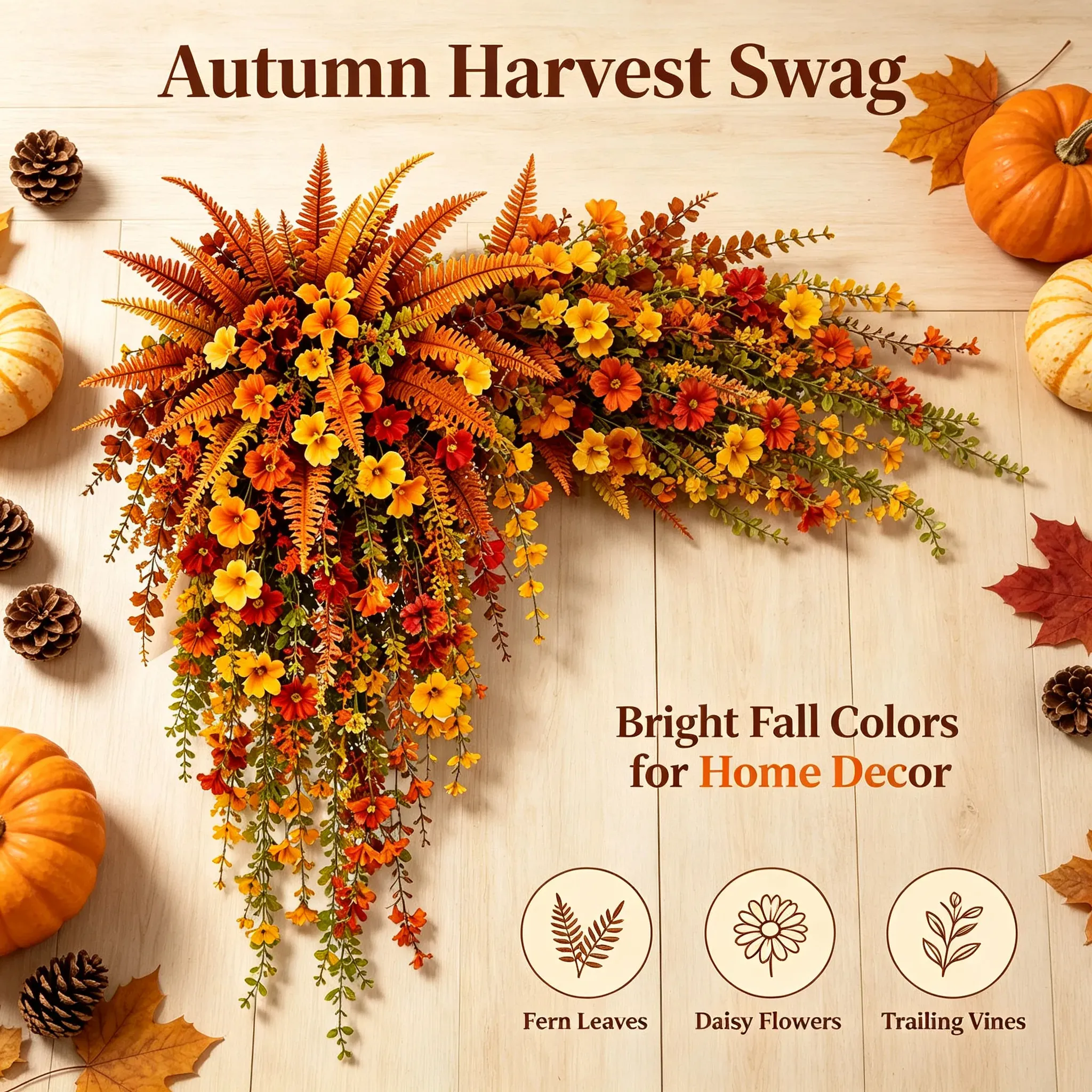 Autumn floral vines hanging in outdoor garden setting