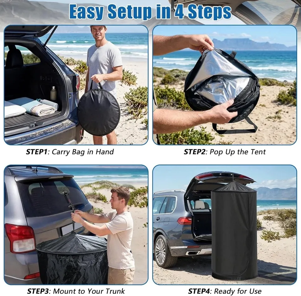 Portable privacy tent folded into compact carry bag