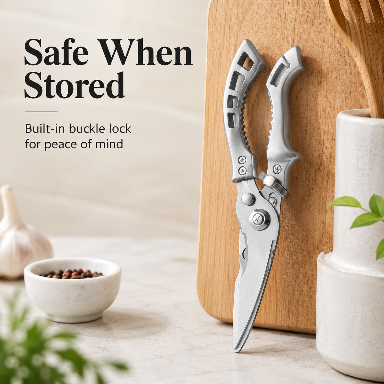 Kitchen shears for poultry seafood meat and vegetables