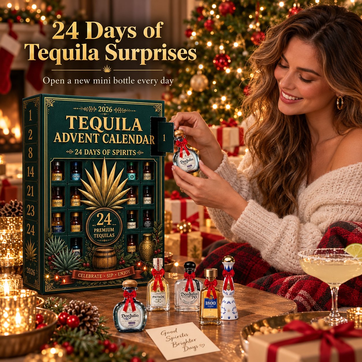 24-Day Mini Tequila Bottle Advent Blind Box for Holiday Celebration - 2D Flat Acrylic