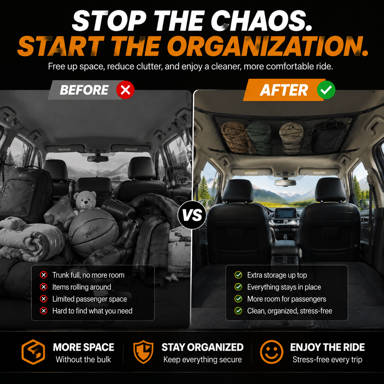 Car Ceiling Cargo Net Organizer feature