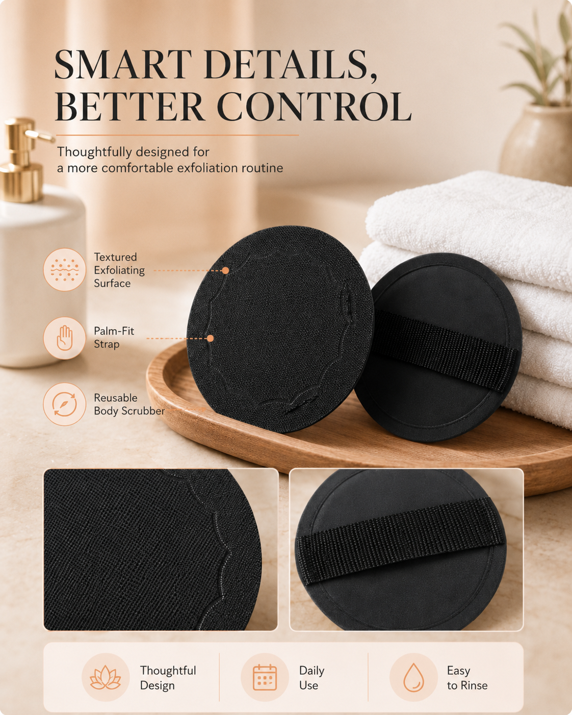 Rinsing exfoliating pad under warm water