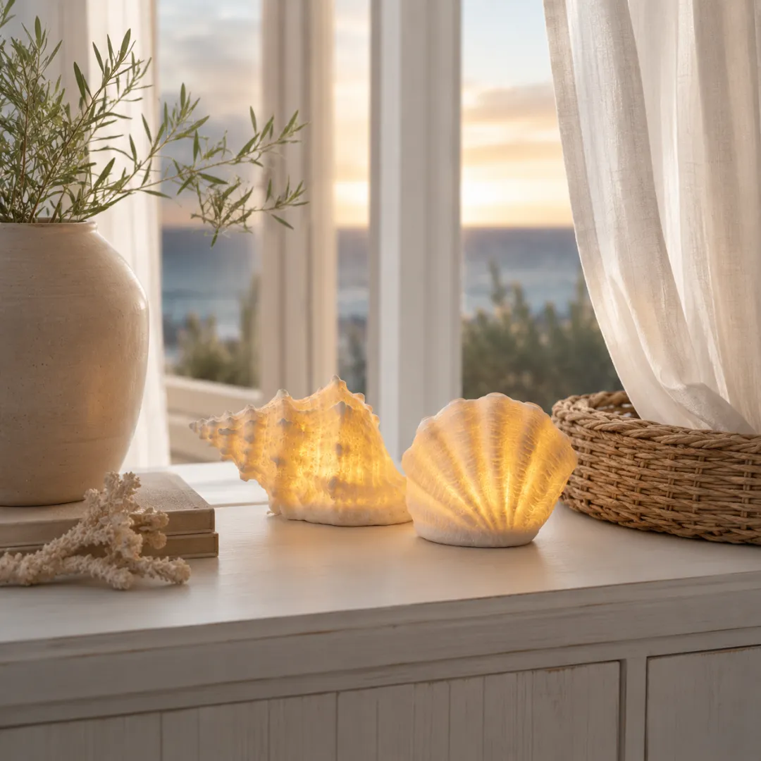 Shell light styled as coastal décor during the day