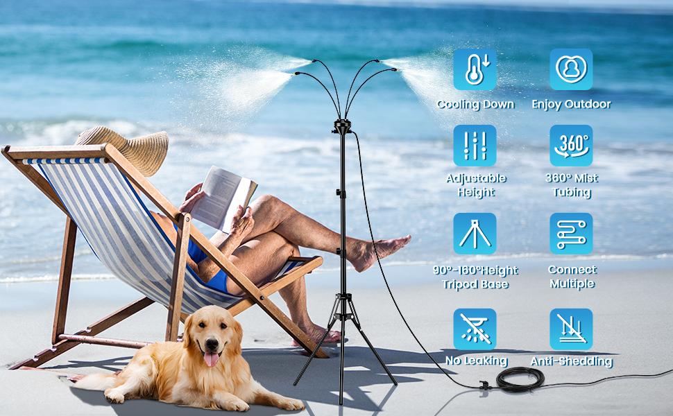 Portable outdoor misting stand for patio cooling