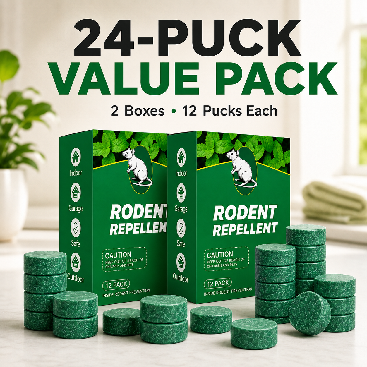 Peppermint oil pest repellent pucks 2 boxes package layout