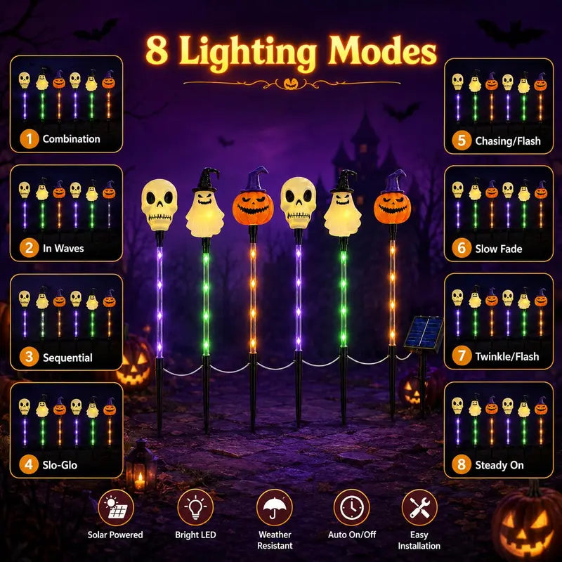 Pumpkin Ghost Skull solar stake lights night glow