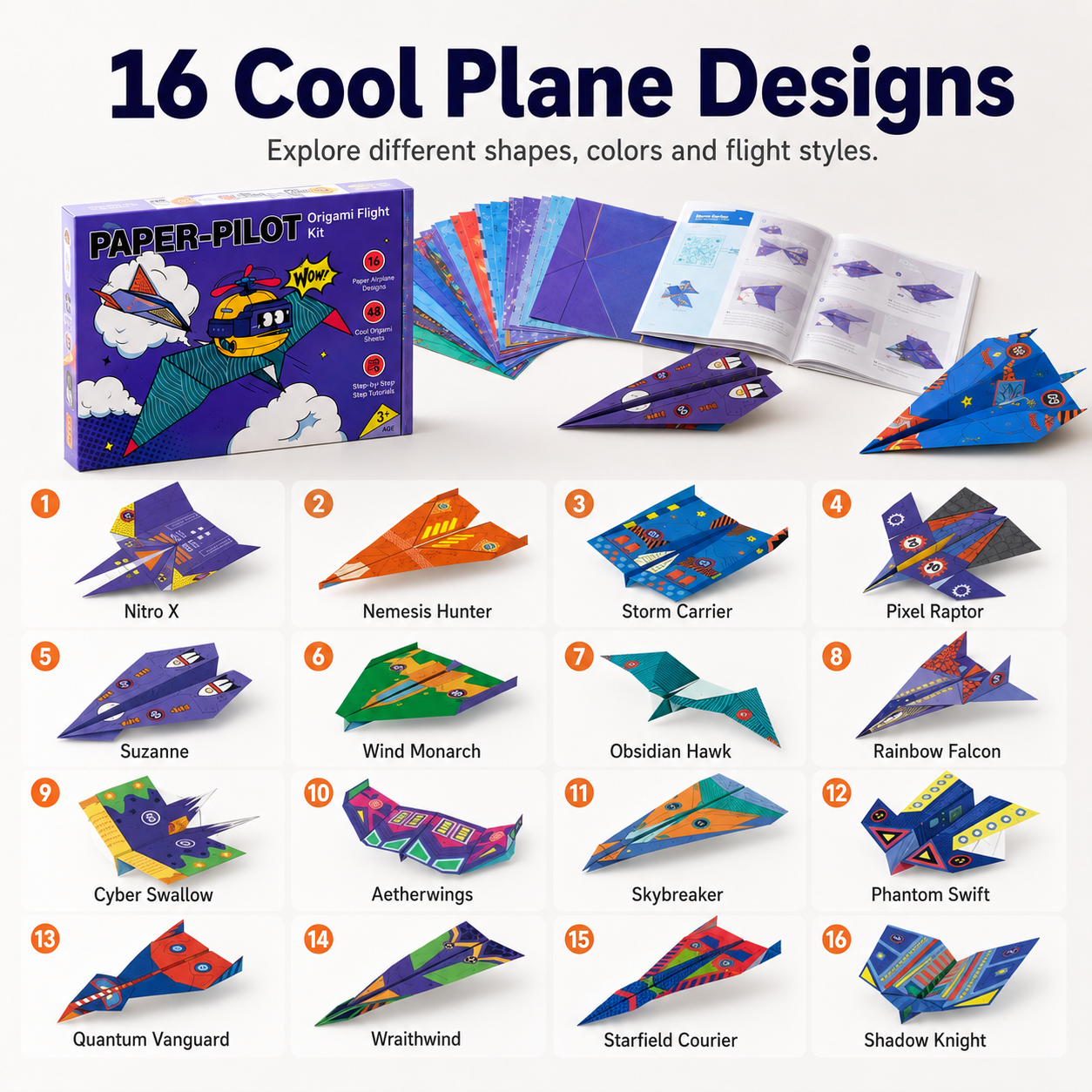 16 colorful paper airplane designs