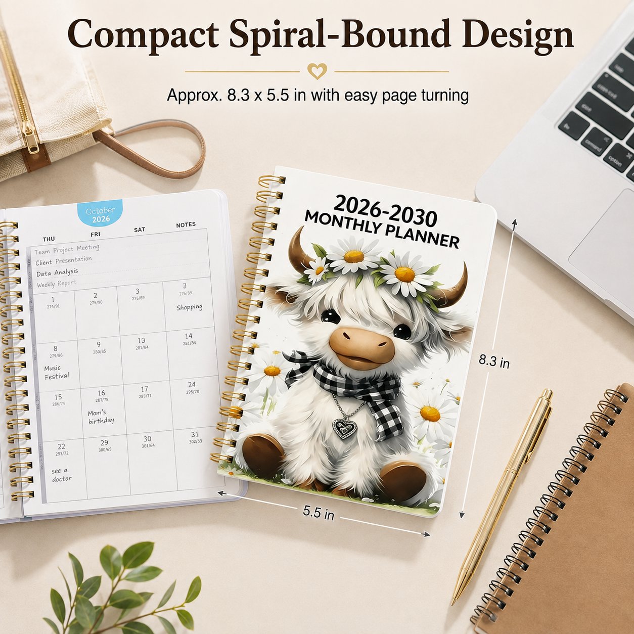 Compact spiral bound monthly planner size