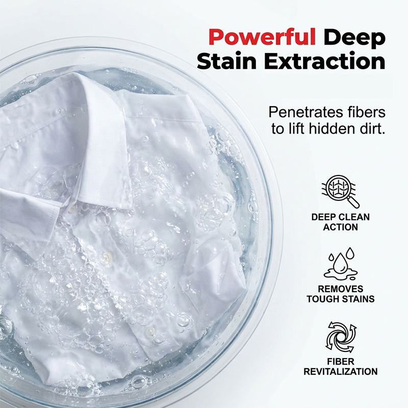 Deep cleaning action on white fabric