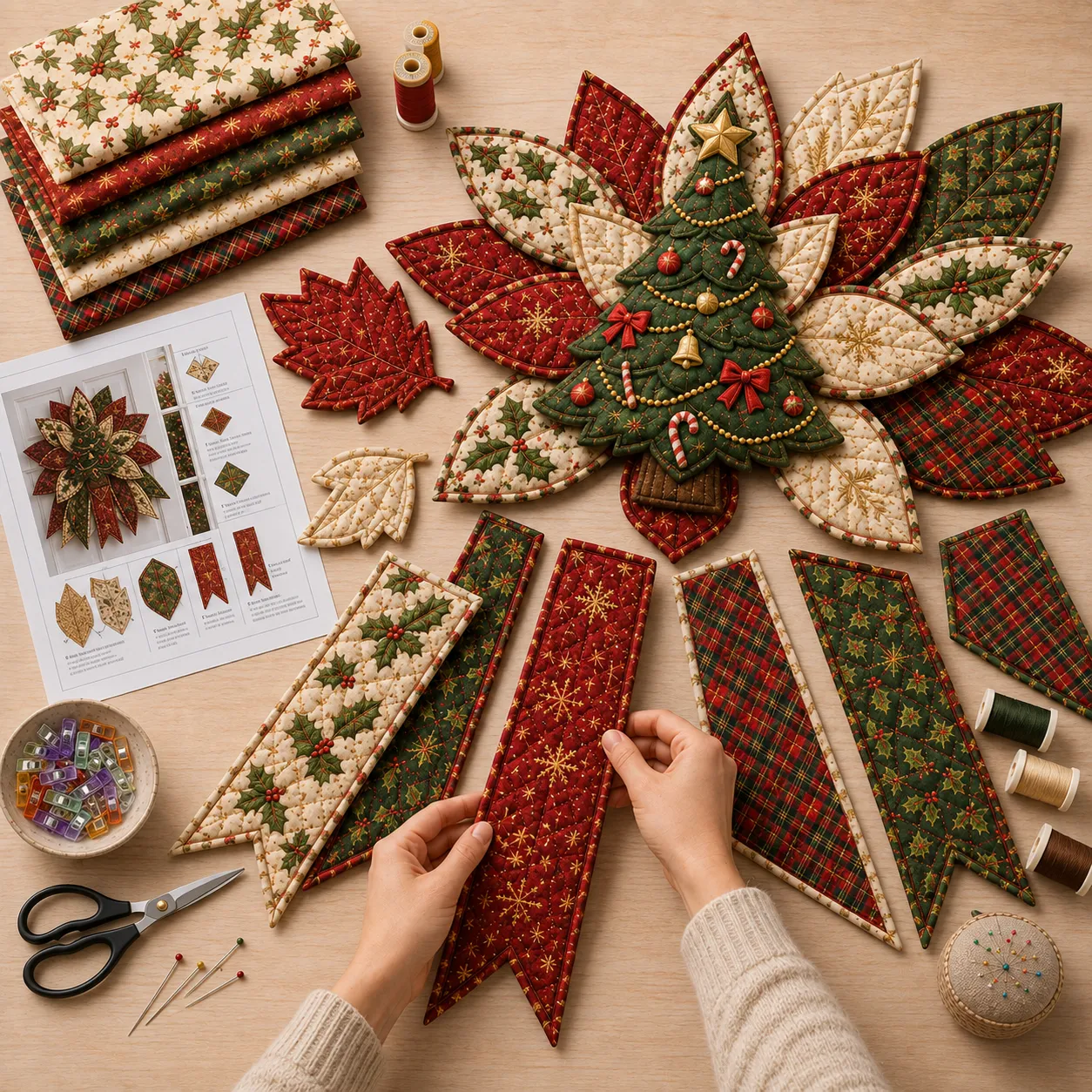 Showcase of poinsettia snowman cardinal and angel quilted hanger designs