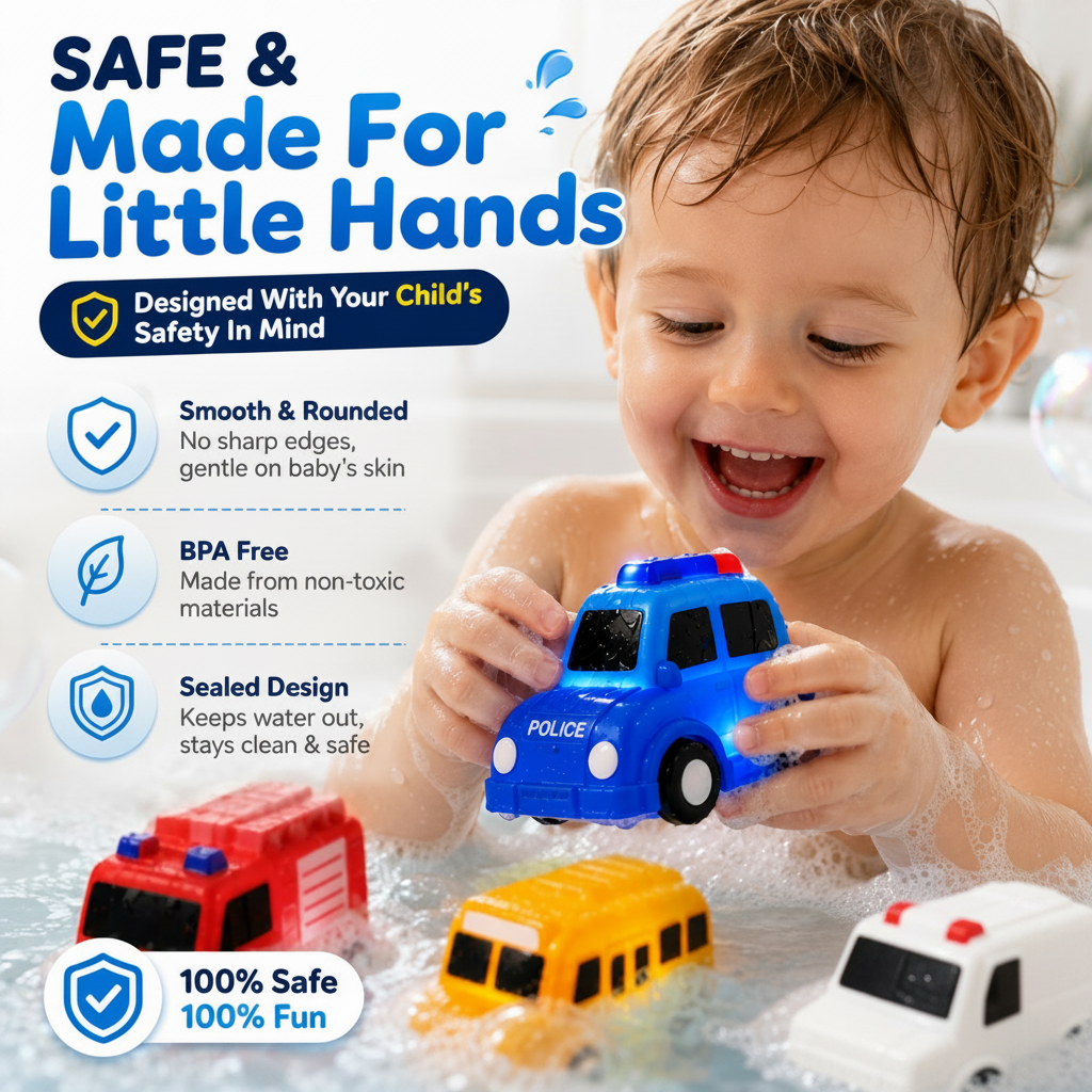 Light up vehicle toys for bathtub pool water table and beach play