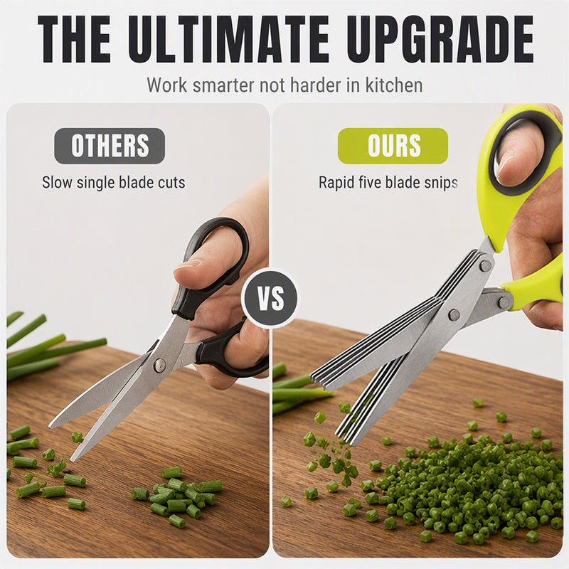 Easy herb preparation with multi layer kitchen herb scissors