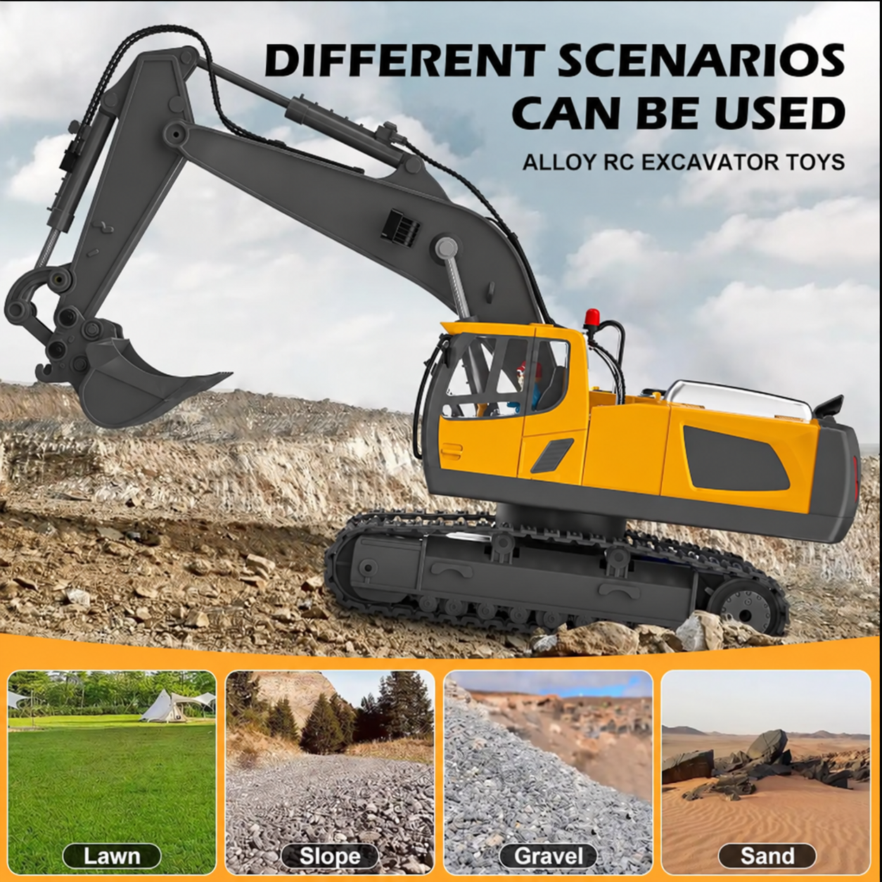 RC Bulldozer Pushing Through Construction Materials