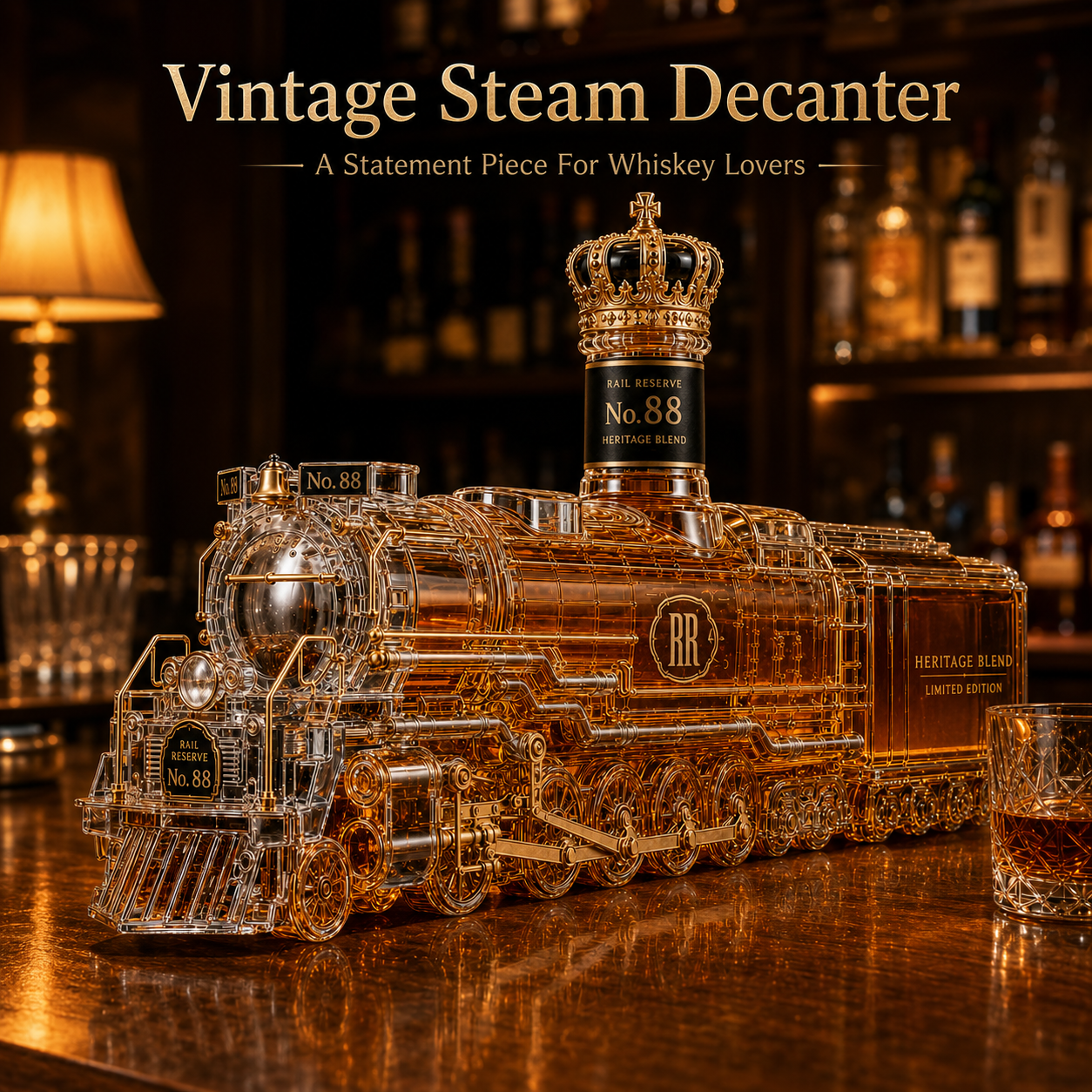 Vintage rail reserve locomotive decanter for adult home bar display