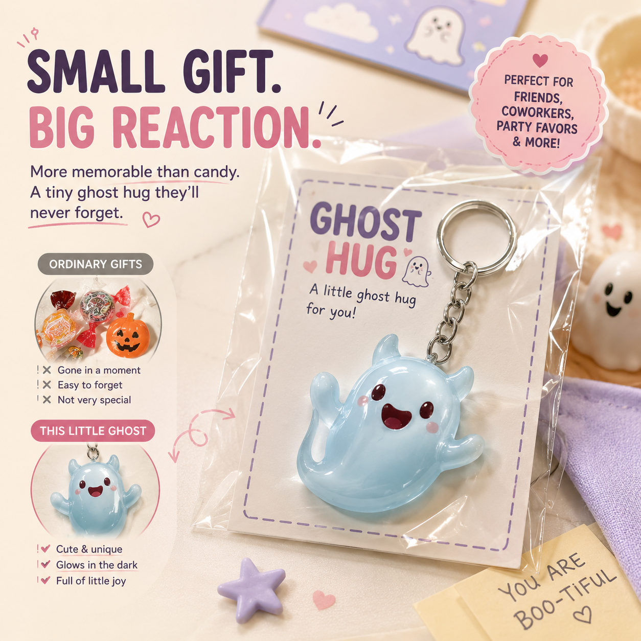 Ghost Hug Halloween keychain gift for friends and coworkers