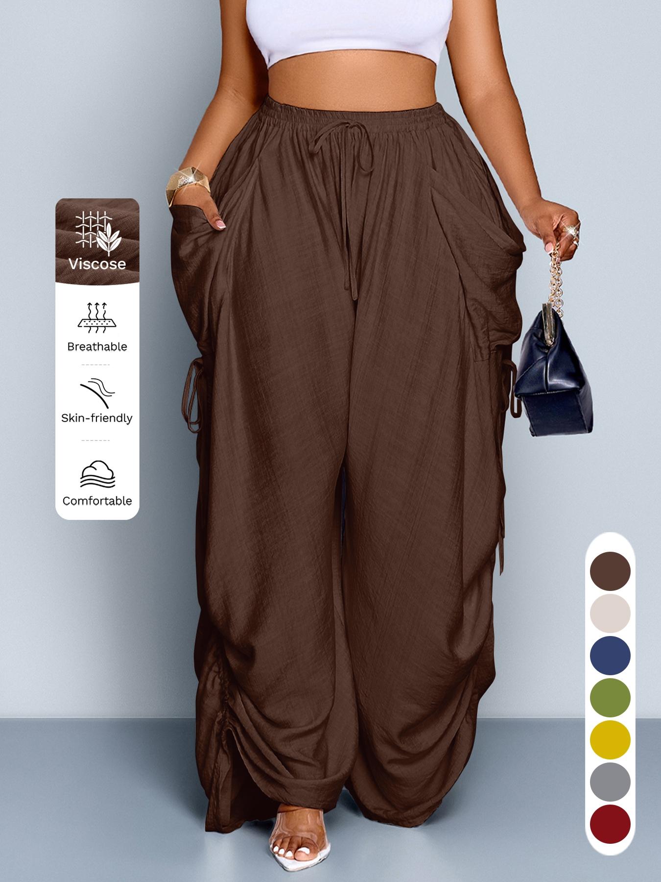 Women's Casual Loose-Fit Wide Leg Pants, All-Season Woven Fabric, Long Plain Design, Daily Commute & Vacation Wear