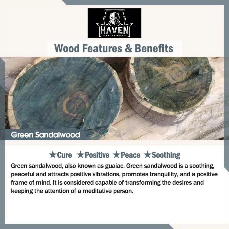Cut pieces of Green Sandalwood (guaiac), a material for the massage comb, known for promoting peace, soothing, and positive vibrations.