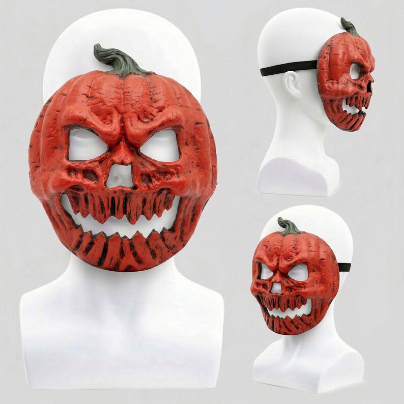 Back strap and open eye pumpkin skull mask wearable Halloween costume design