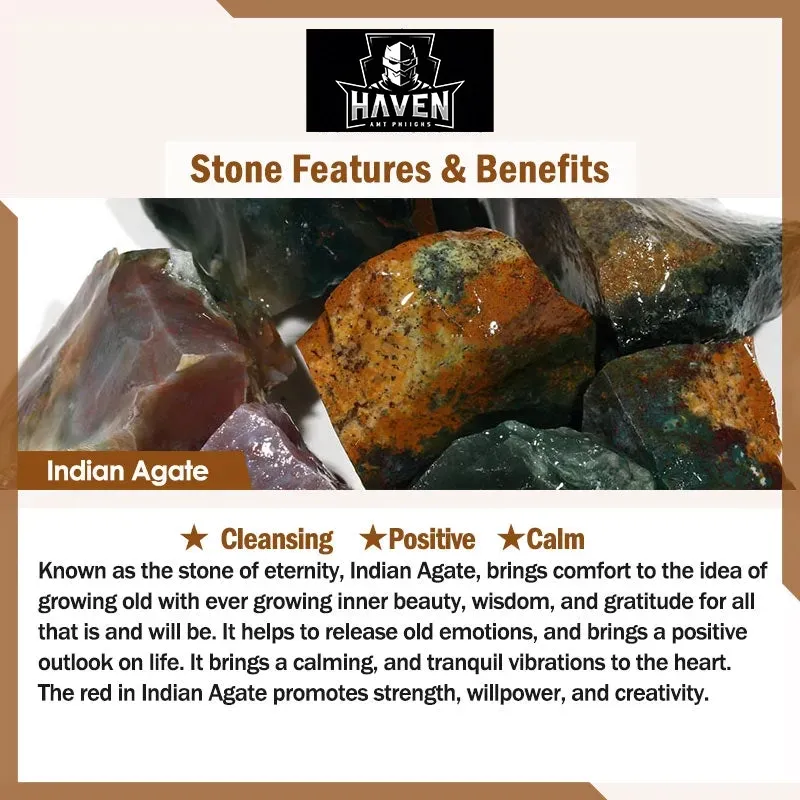 Close-up of rough Indian Agate stones, the material for the dog paw bracelet, known for positive energy and calming effects.