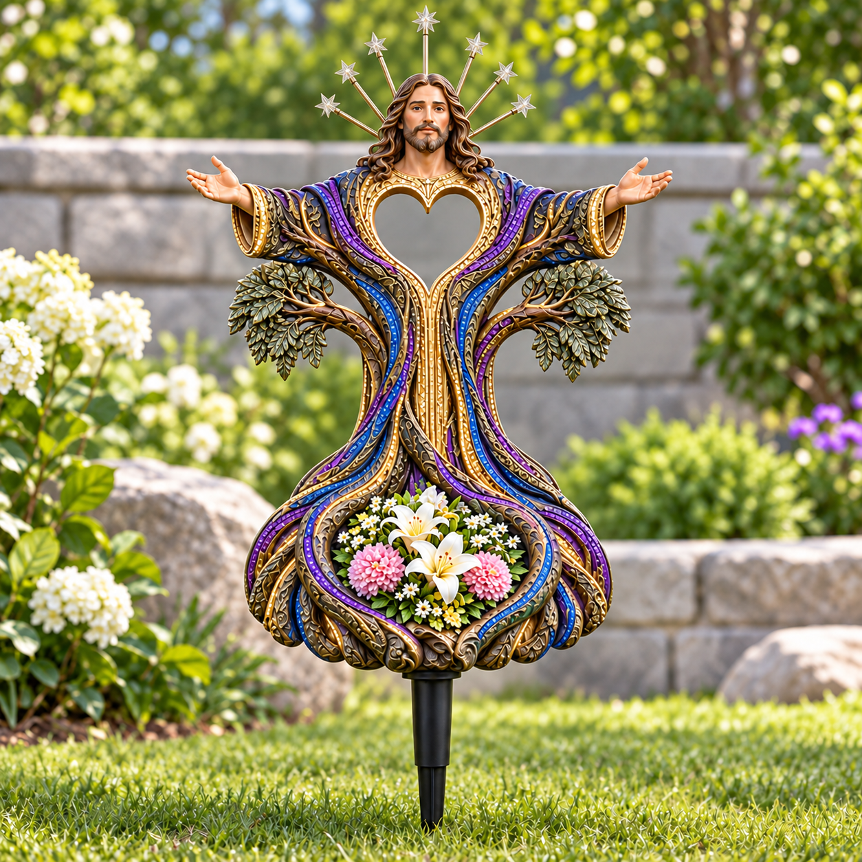 Open Arms Jesus memorial garden sculpture displayed outdoors