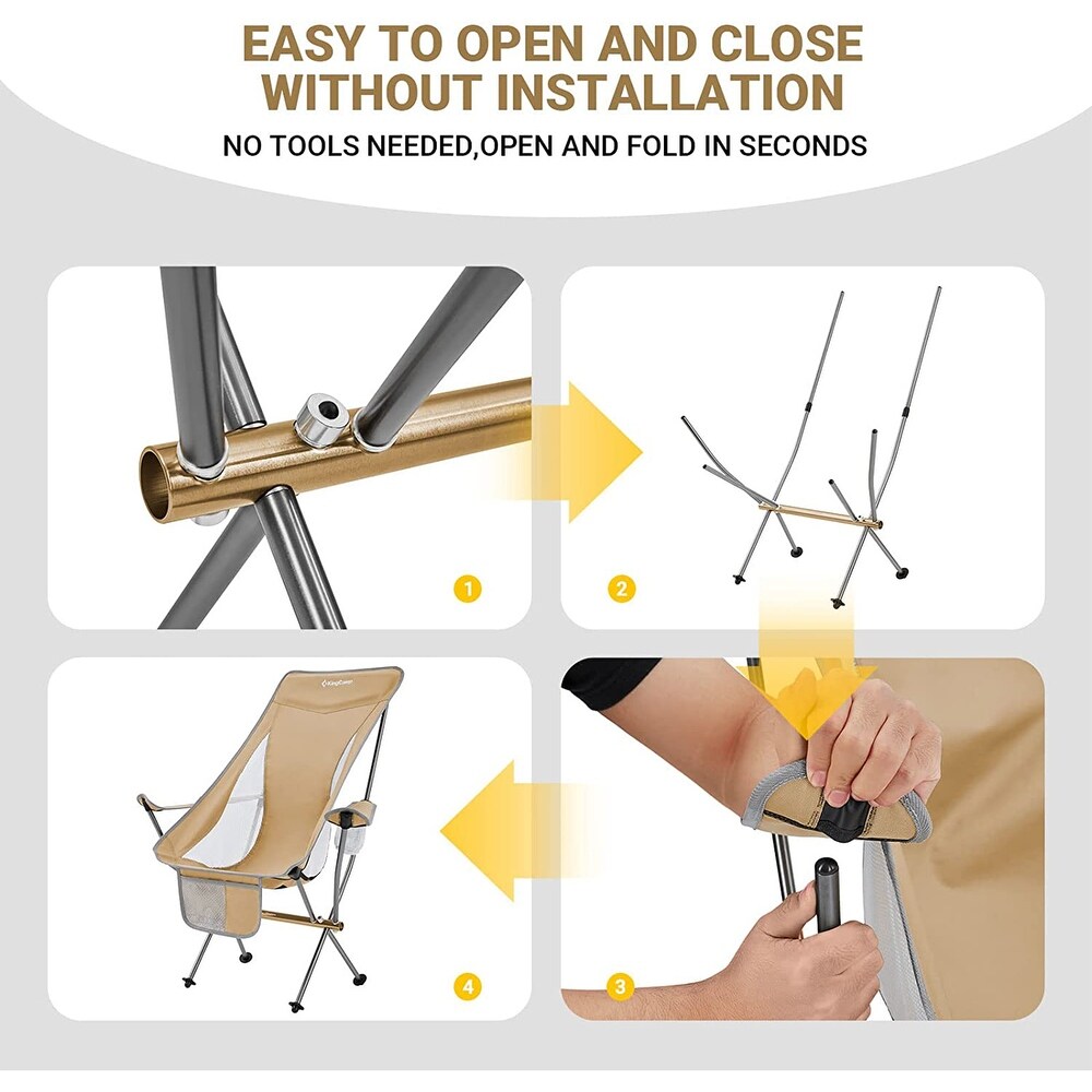 Easy tool-free assembly process for KingCamp highback folding camp chair