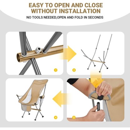 Easy tool-free assembly process for KingCamp highback folding camp chair