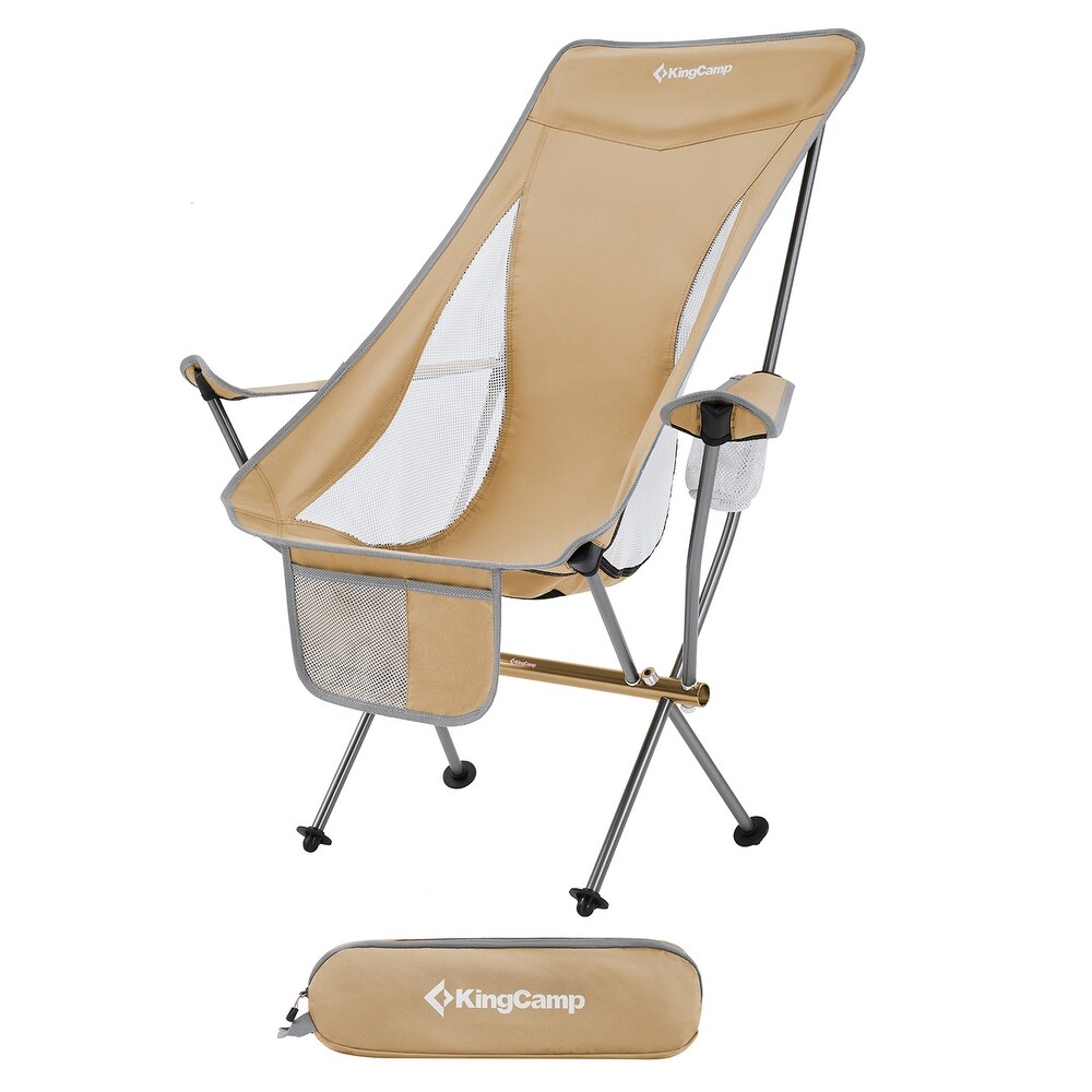 KingCamp lightweight highback camping chair in khaki with compact carry bag