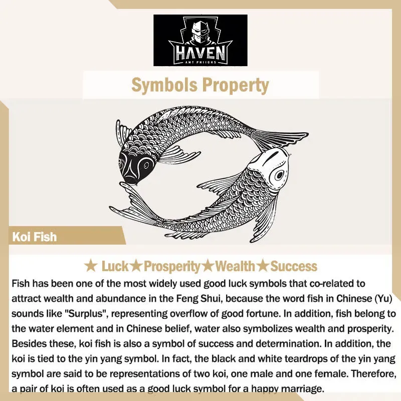 Black and white illustration of two Koi Fish, a good luck symbol for prosperity, wealth, and success, to be engraved on the comb.