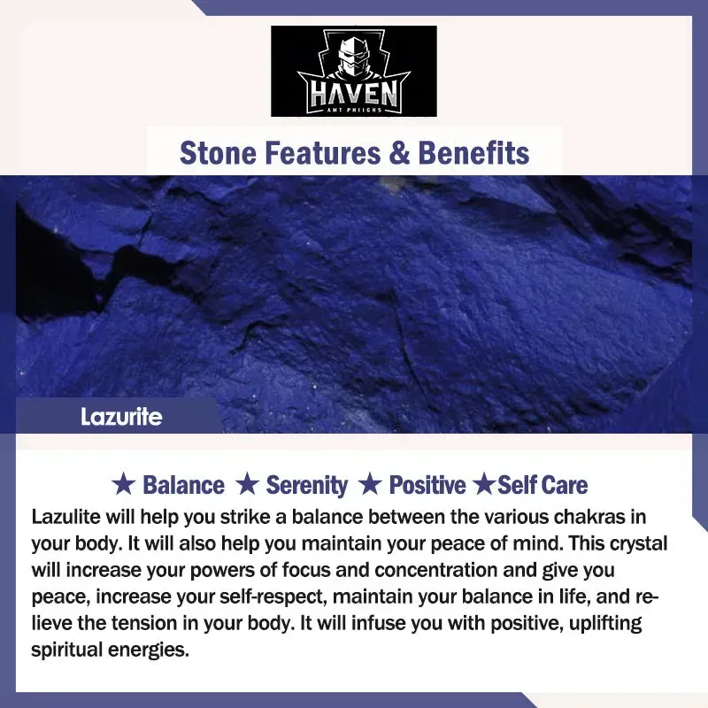 Texture close-up of dark blue Lazurite (Lazuli), highlighting its properties for balance, serenity, and positive self-care.