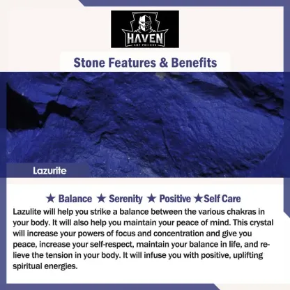Texture close-up of dark blue Lazurite (Lazuli), highlighting its properties for balance, serenity, and positive self-care.