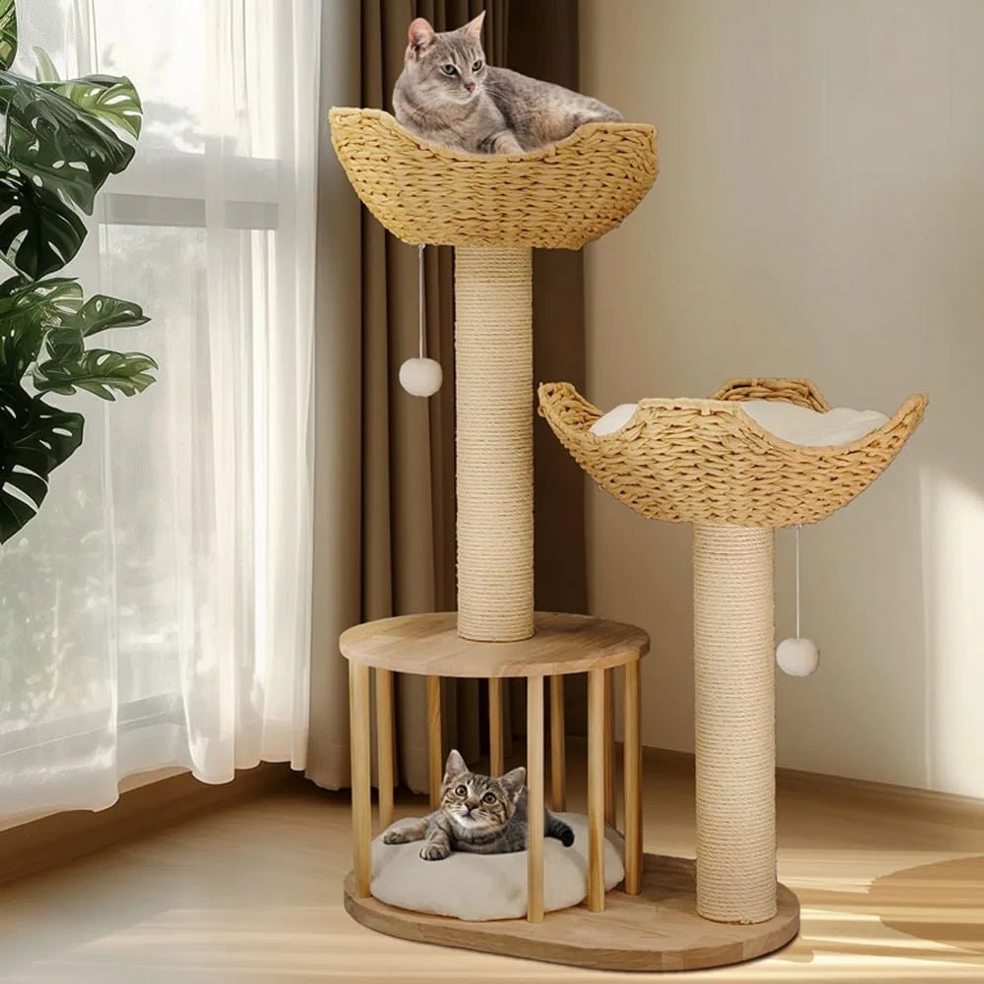 Plush Multi Level Cat Tree With Sisal Scratching Posts And Basket Beds - Image 2