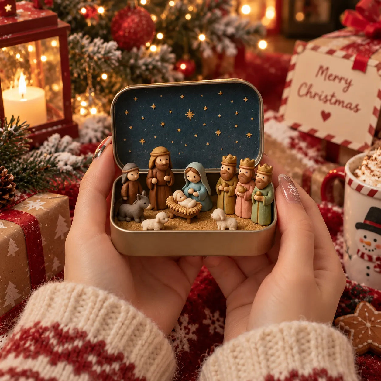 Pocket Nativity Scene Christmas gift tin