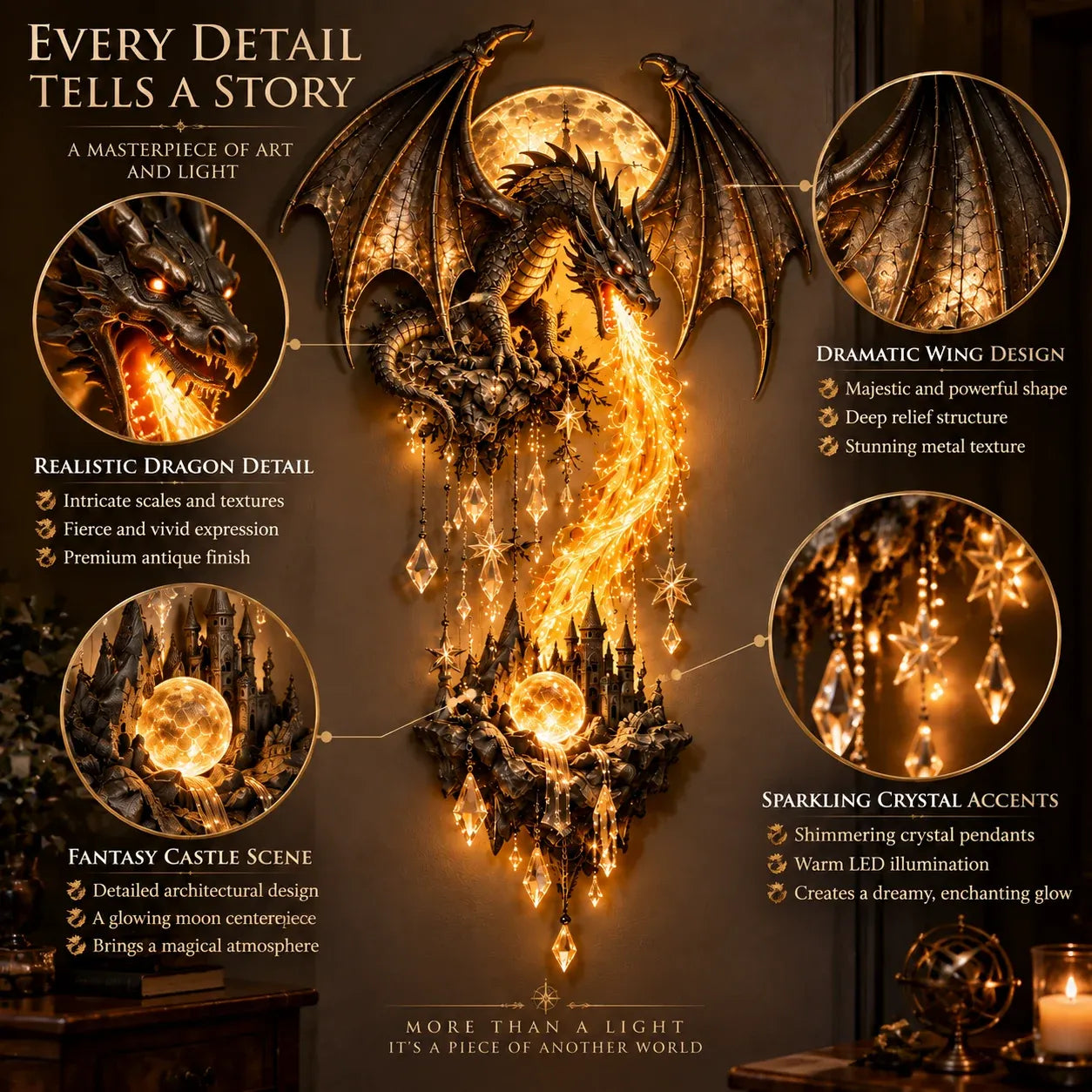 Dragonfire wall lamp details